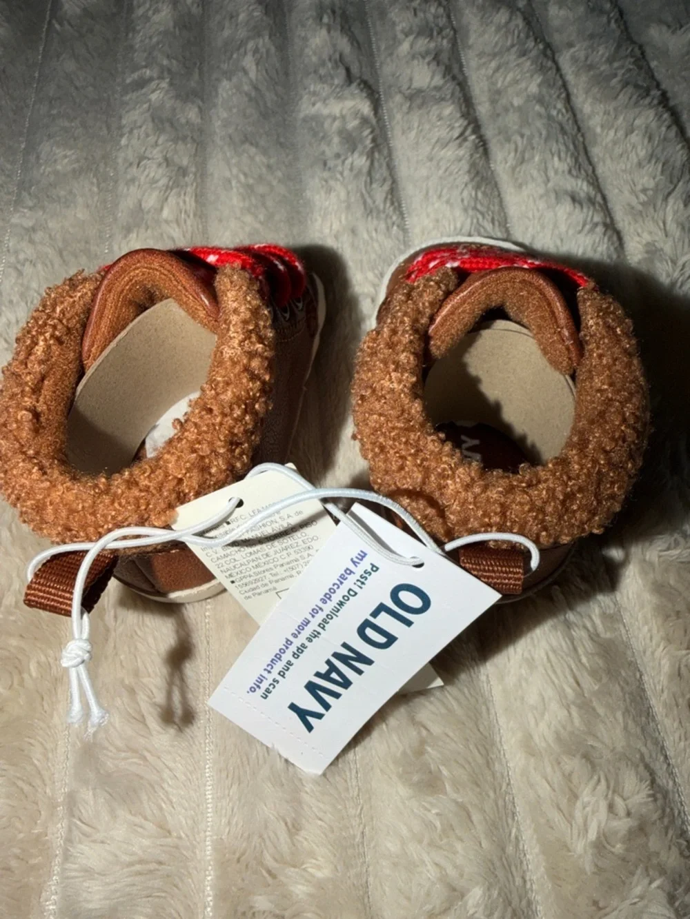 Old Navy Brown Faux-Leather Kids Boots with Red Laces